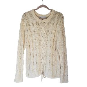 Oui Chunky Cable Knit Sweater Pale Yellow Acrylic Blend Fisherman Coastal